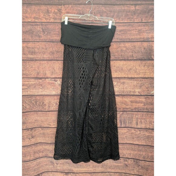 Y2K Small Pants Wide Black Crochet Lace Boho Whimsigoth Elastic Band Grunge - Picture 1 of 6